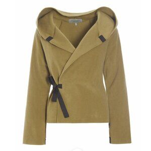 Henriette Steffensen Fleece Wrap Cardigan Tie Sweater with Hood | Green | XS